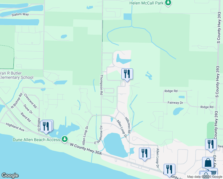 map of restaurants, bars, coffee shops, grocery stores, and more near 334 Golf Club Drive in Santa Rosa Beach