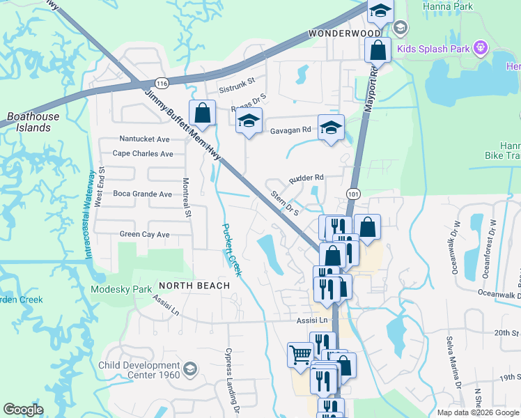 map of restaurants, bars, coffee shops, grocery stores, and more near 1006 Beach Preserve Way in Jacksonville