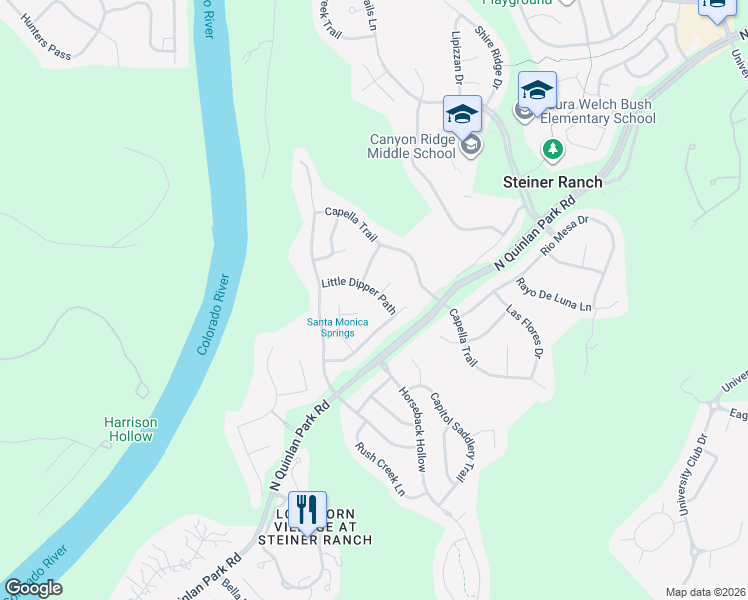 map of restaurants, bars, coffee shops, grocery stores, and more near 1505 Sirius Cove in Austin