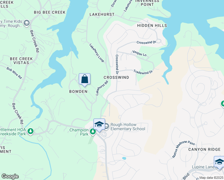 map of restaurants, bars, coffee shops, grocery stores, and more near 3216 Crosswind Drive in Spicewood