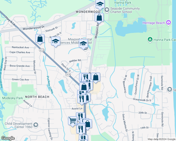 map of restaurants, bars, coffee shops, grocery stores, and more near in Jacksonville
