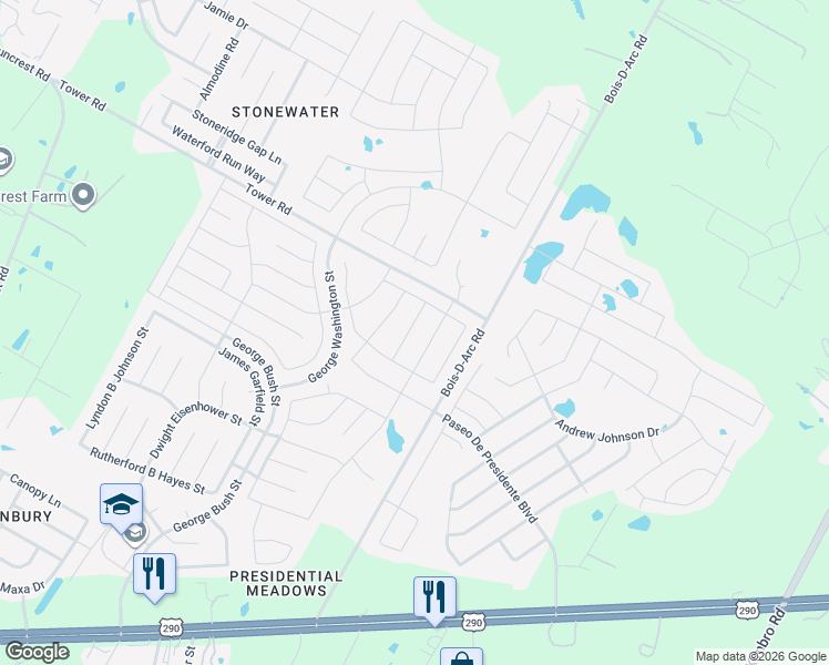 map of restaurants, bars, coffee shops, grocery stores, and more near 13829 Inaugural Street in Manor