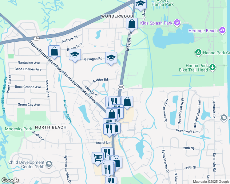 map of restaurants, bars, coffee shops, grocery stores, and more near 2613 Stern Drive East in Atlantic Beach