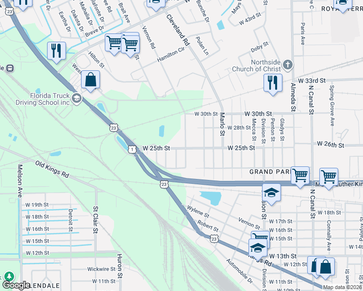 map of restaurants, bars, coffee shops, grocery stores, and more near 3523 Nancy Street in Jacksonville