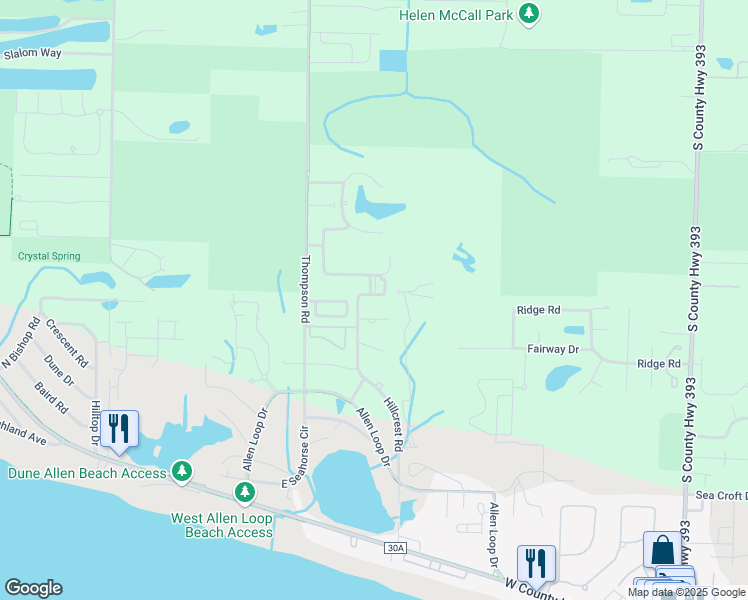 map of restaurants, bars, coffee shops, grocery stores, and more near Golf Club Dr in Freeport