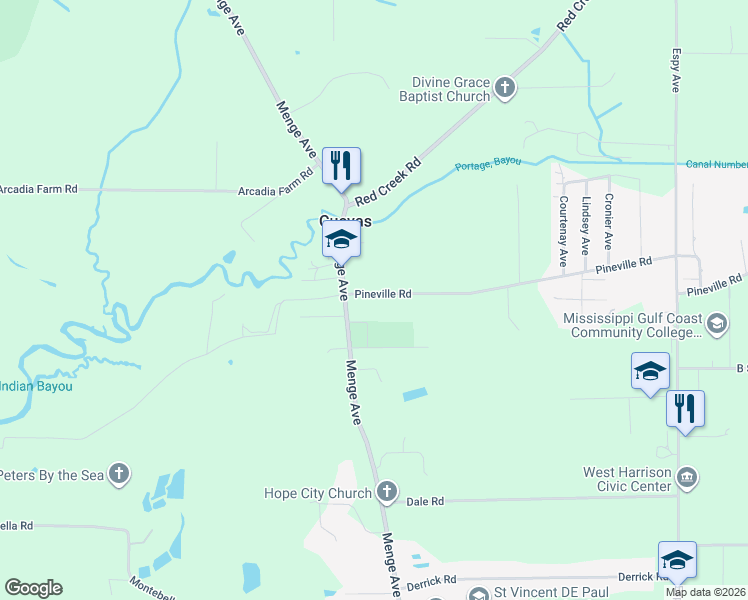 map of restaurants, bars, coffee shops, grocery stores, and more near 5192 Menge Avenue in Pass Christian