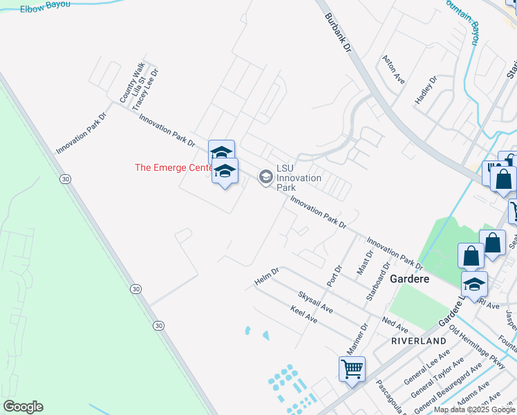 map of restaurants, bars, coffee shops, grocery stores, and more near 8000 G S R I Rd in Baton Rouge