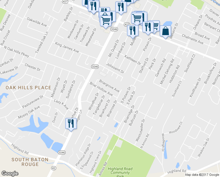 map of restaurants, bars, coffee shops, grocery stores, and more near 13314 Briargrove Avenue in Baton Rouge