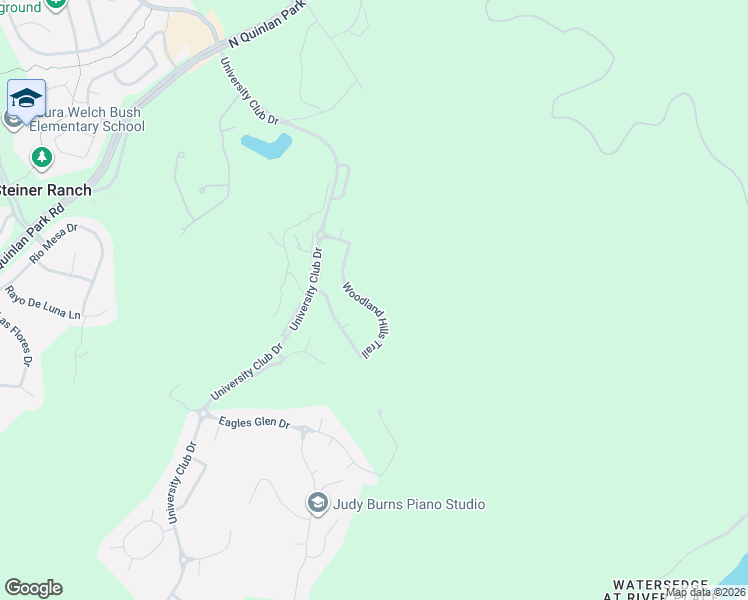 map of restaurants, bars, coffee shops, grocery stores, and more near 11604 Woodland Hills Trail in Austin