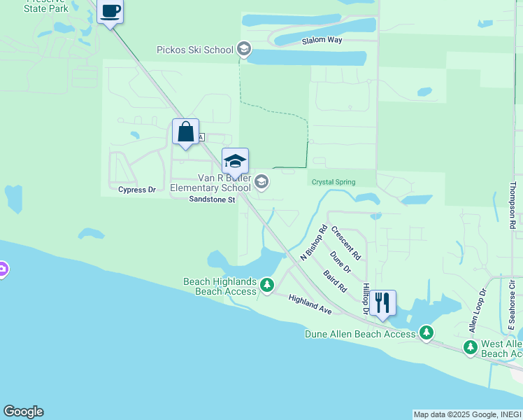 map of restaurants, bars, coffee shops, grocery stores, and more near 12 Sunrise Circle in Santa Rosa Beach