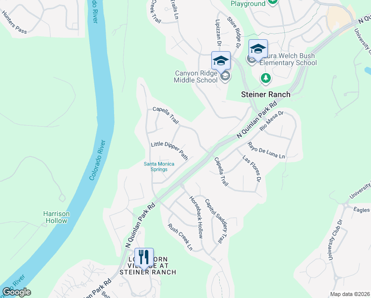map of restaurants, bars, coffee shops, grocery stores, and more near 1505 Sirius Cove in Austin