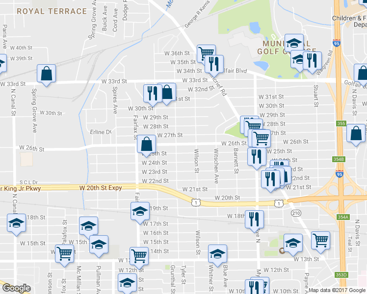 map of restaurants, bars, coffee shops, grocery stores, and more near 1582 West 26th Street in Jacksonville