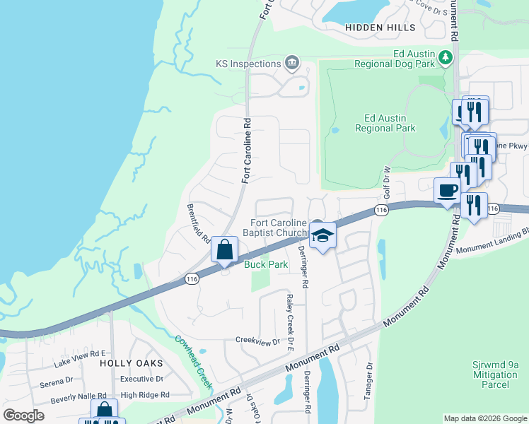 map of restaurants, bars, coffee shops, grocery stores, and more near 11285 Sawmill Road in Jacksonville