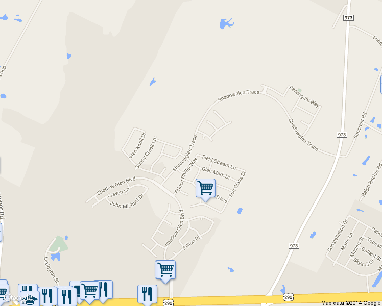 map of restaurants, bars, coffee shops, grocery stores, and more near 13501 Glen Mark Dr in Manor