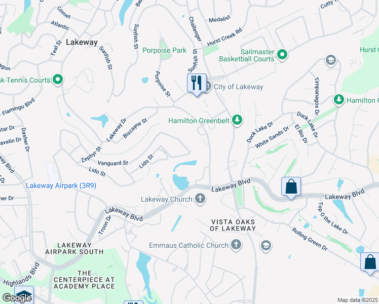map of restaurants, bars, coffee shops, grocery stores, and more near 611 New Lido Drive in Lakeway