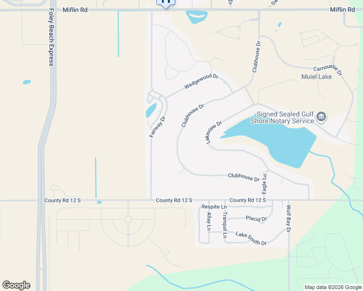 map of restaurants, bars, coffee shops, grocery stores, and more near 9270 Clubhouse Drive in Foley