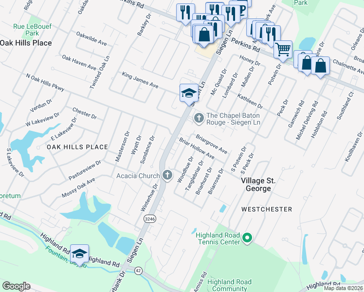 map of restaurants, bars, coffee shops, grocery stores, and more near 1417 Quail Hollow Drive in Baton Rouge