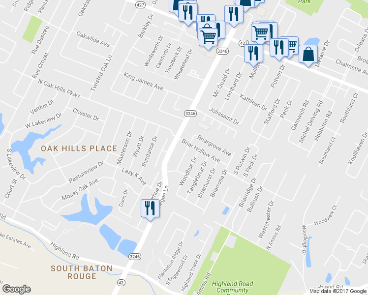 map of restaurants, bars, coffee shops, grocery stores, and more near 1417 Quail Hollow Dr in Baton Rouge