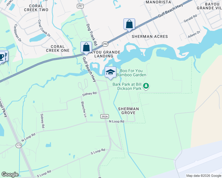 map of restaurants, bars, coffee shops, grocery stores, and more near 3036 Owen Bell Lane in Pensacola
