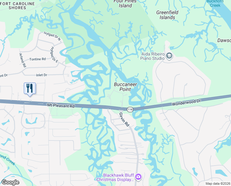 map of restaurants, bars, coffee shops, grocery stores, and more near 1863 Buccaneer Drive in Jacksonville