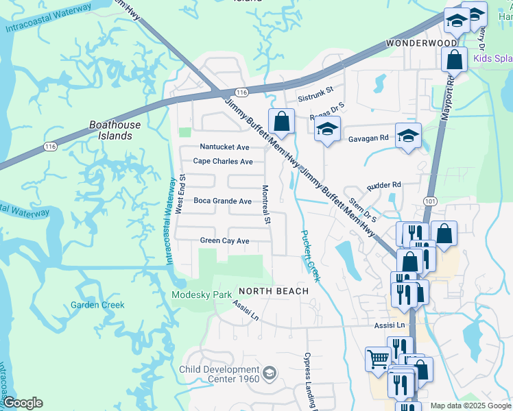 map of restaurants, bars, coffee shops, grocery stores, and more near 1114 Boca Grande Avenue in Atlantic Beach