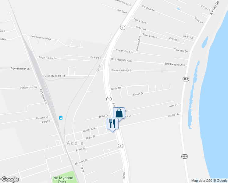 map of restaurants, bars, coffee shops, grocery stores, and more near 7523 Louisiana 1 in Addis