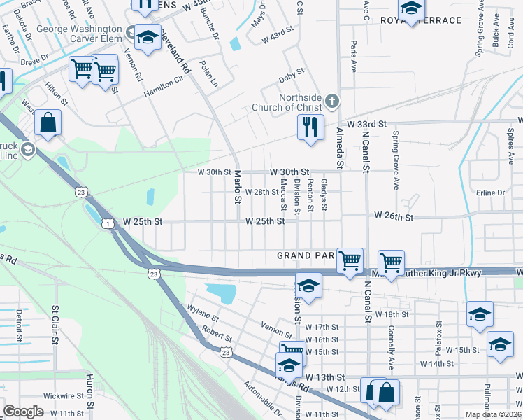 map of restaurants, bars, coffee shops, grocery stores, and more near 3523 Henrietta Street in Jacksonville