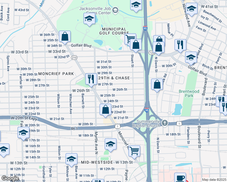 map of restaurants, bars, coffee shops, grocery stores, and more near 1196 West 26th Street in Jacksonville