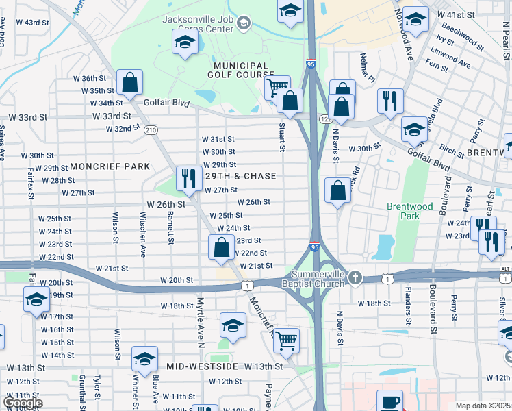 map of restaurants, bars, coffee shops, grocery stores, and more near 1138 West 26th Street in Jacksonville