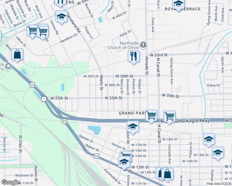 map of restaurants, bars, coffee shops, grocery stores, and more near 3523 Henrietta Street in Jacksonville