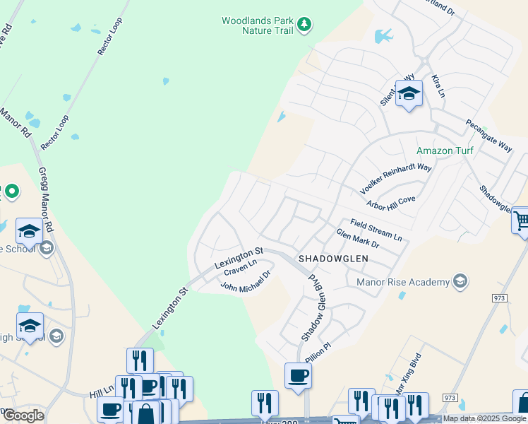 map of restaurants, bars, coffee shops, grocery stores, and more near 11517 Glen Knoll Drive in Manor