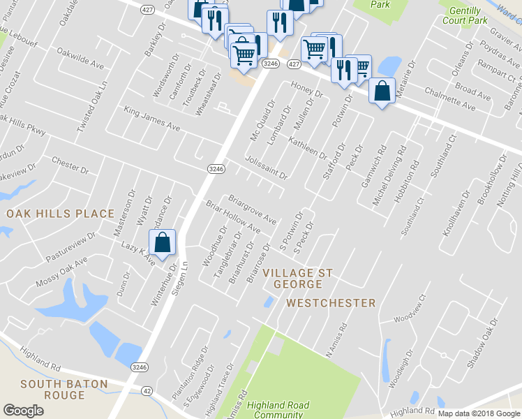 map of restaurants, bars, coffee shops, grocery stores, and more near 13323 Briargrove Avenue in Baton Rouge