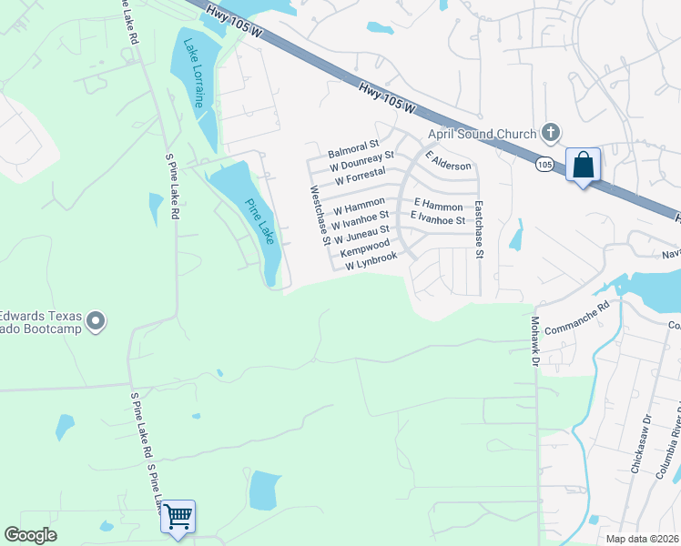 map of restaurants, bars, coffee shops, grocery stores, and more near 16973 West Lynbrook in Montgomery