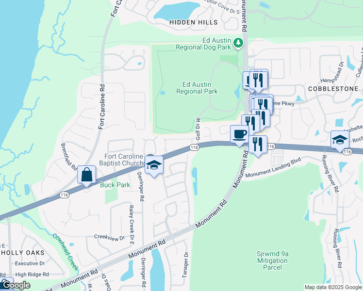 map of restaurants, bars, coffee shops, grocery stores, and more near 11613 McCormick Road in Jacksonville
