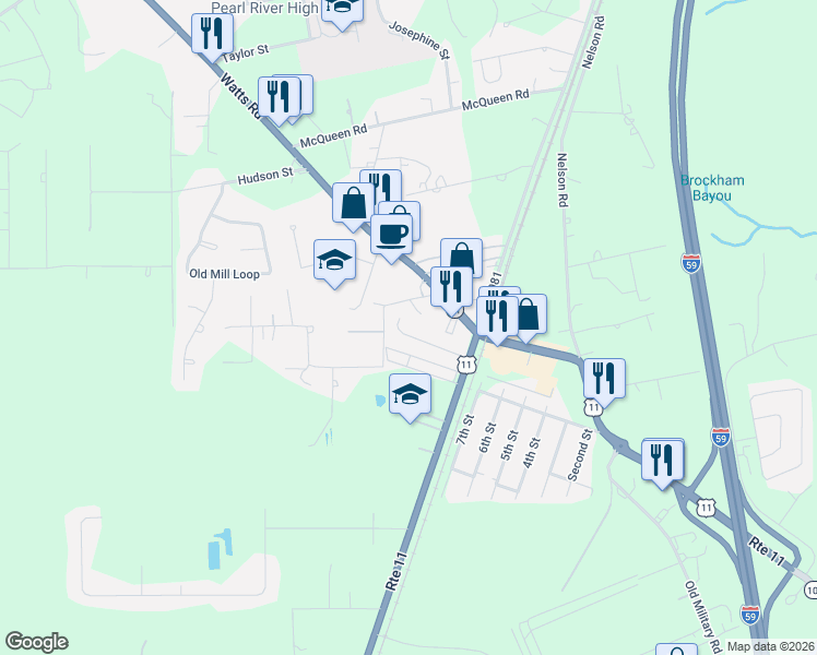 map of restaurants, bars, coffee shops, grocery stores, and more near 151 Windsong Place in Pearl River
