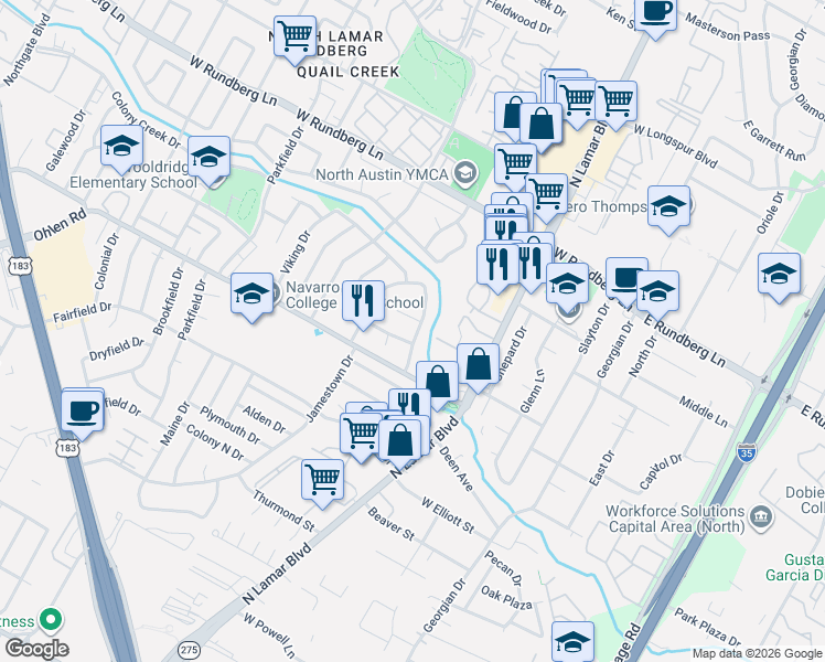 map of restaurants, bars, coffee shops, grocery stores, and more near 902 Kirschner Place in Austin