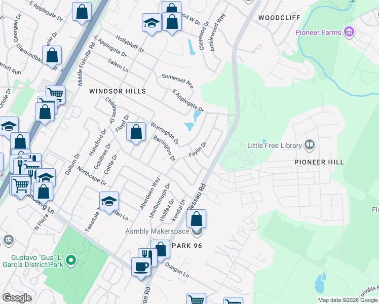 map of restaurants, bars, coffee shops, grocery stores, and more near 10010 Faylin Drive in Austin
