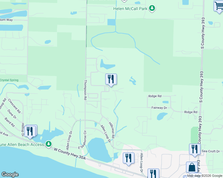map of restaurants, bars, coffee shops, grocery stores, and more near 334 Golf Club Drive in Santa Rosa Beach