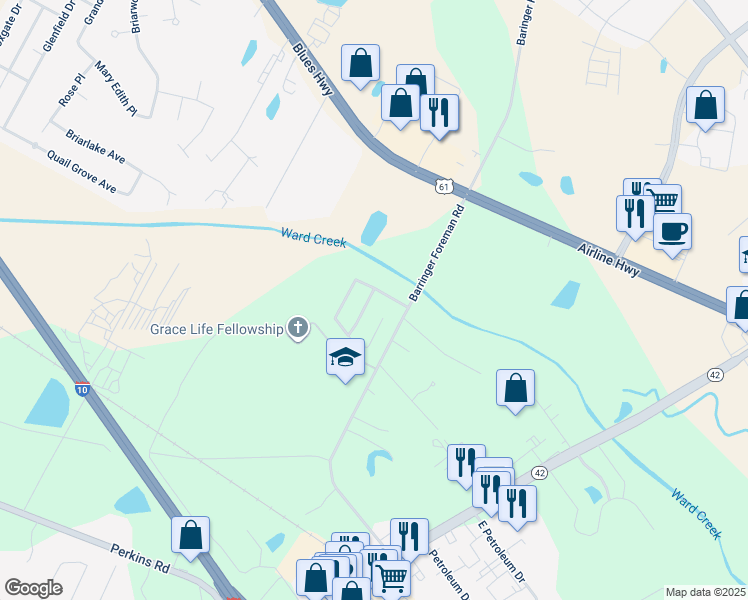 map of restaurants, bars, coffee shops, grocery stores, and more near 10015 Chestnut Drive in Baton Rouge