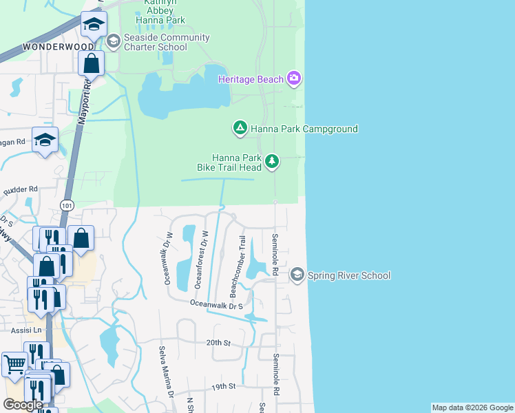 map of restaurants, bars, coffee shops, grocery stores, and more near 2434 Seminole Road in Atlantic Beach
