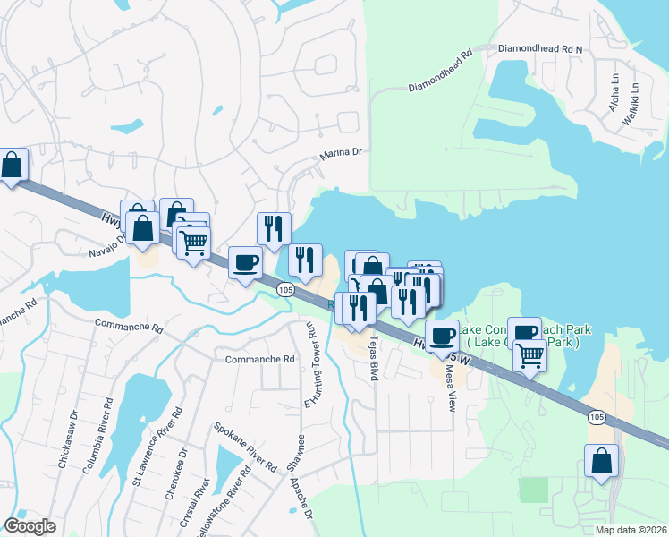 map of restaurants, bars, coffee shops, grocery stores, and more near 168 Lake Point Boulevard in Montgomery