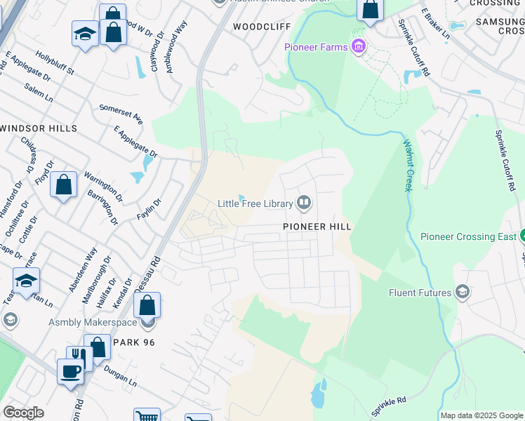 map of restaurants, bars, coffee shops, grocery stores, and more near 2109 Ettalee Court in Austin