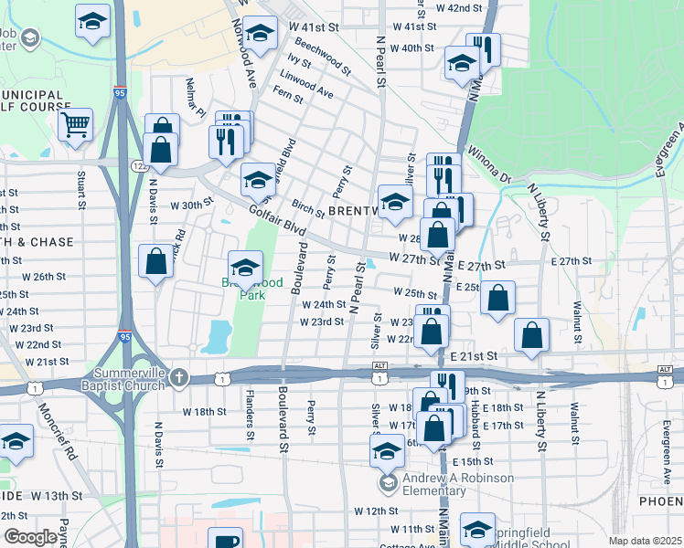 map of restaurants, bars, coffee shops, grocery stores, and more near 325 West 25th Street in Jacksonville