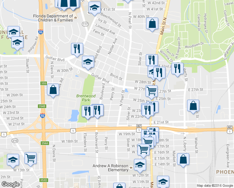 map of restaurants, bars, coffee shops, grocery stores, and more near 325 West 25th Street in Jacksonville