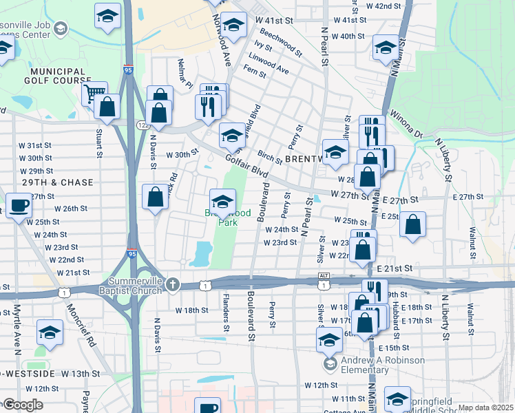 map of restaurants, bars, coffee shops, grocery stores, and more near 533 West 25th Street in Jacksonville