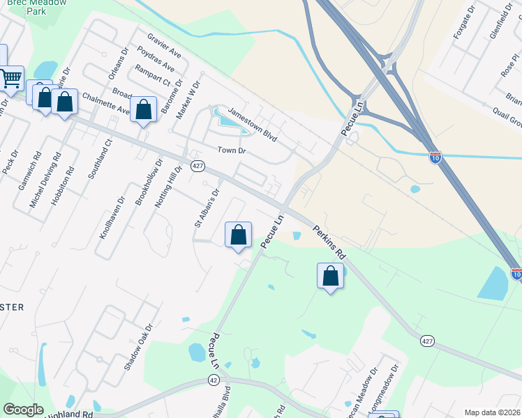map of restaurants, bars, coffee shops, grocery stores, and more near 1628 Campden Drive in Baton Rouge