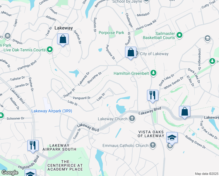 map of restaurants, bars, coffee shops, grocery stores, and more near 210 New Lido Drive in Lakeway