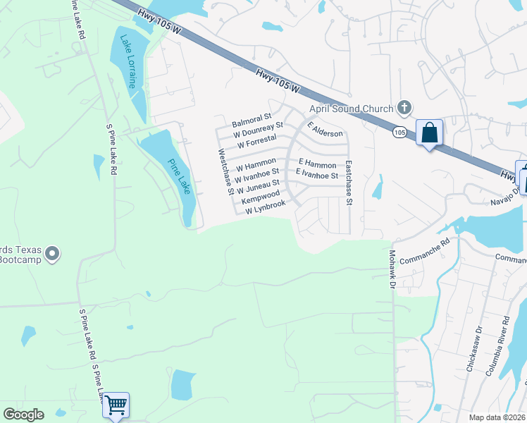 map of restaurants, bars, coffee shops, grocery stores, and more near 16913 West Lynbrook in Montgomery