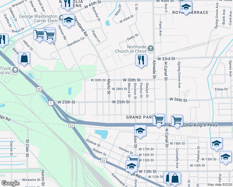 map of restaurants, bars, coffee shops, grocery stores, and more near 3523 Henrietta Street in Jacksonville