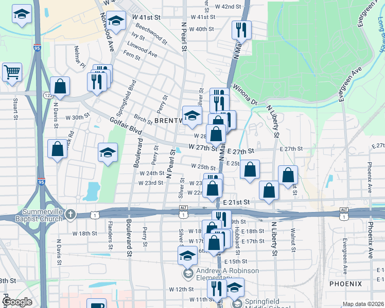 map of restaurants, bars, coffee shops, grocery stores, and more near 133 West 26th Street in Jacksonville